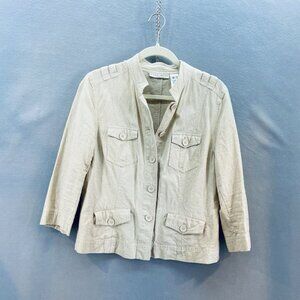 CRAZY HORSE LIZ‎ CLAIBORNE Beige 3/4 SLEEVE Linen UNLINED Button Jacket/SZ Large